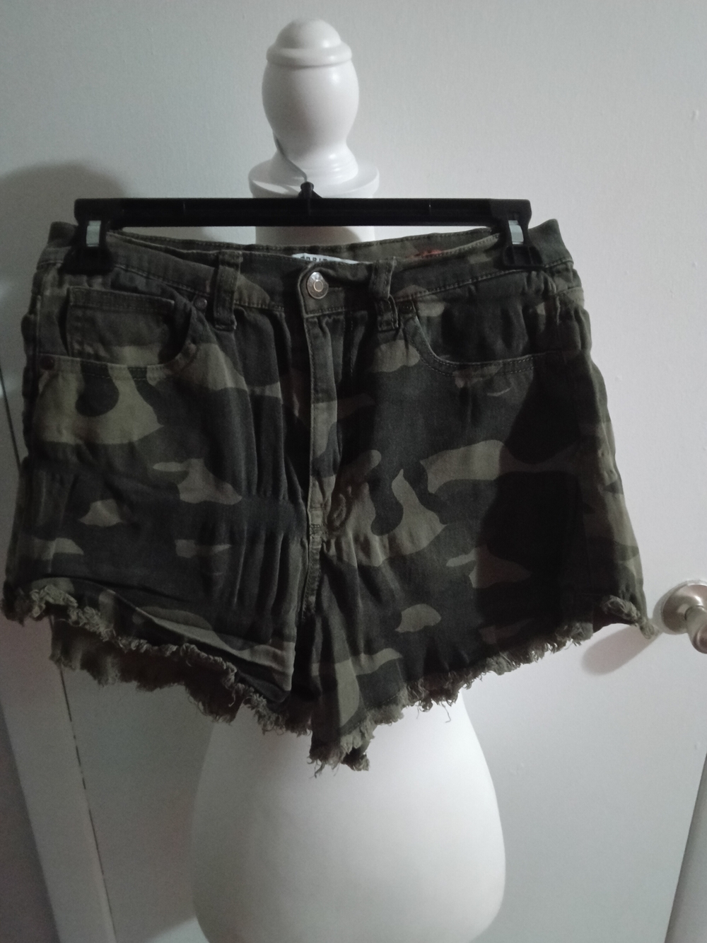 Celebrity Pink Olive Camo Frayed Denim Shorts
